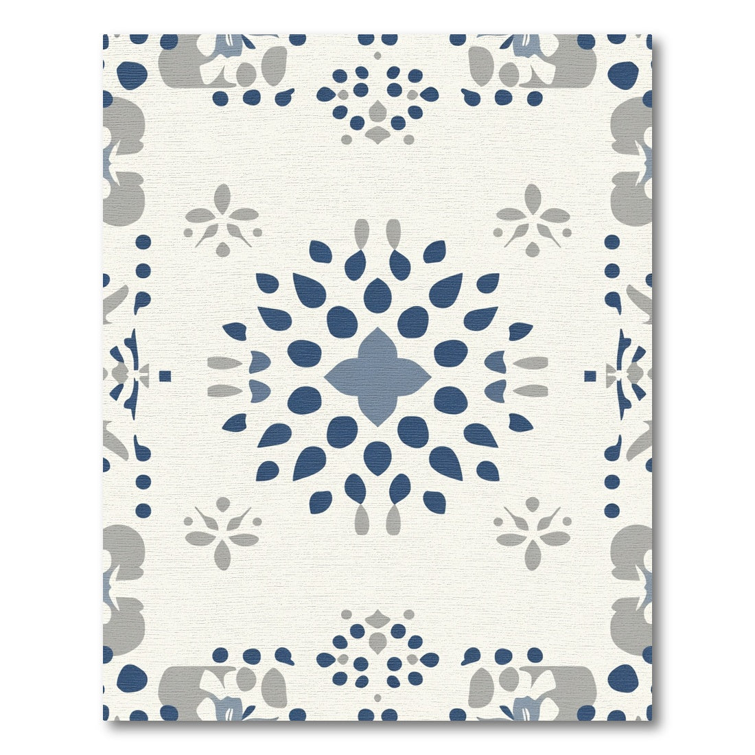 Navy Blue Gray Medallion Blossom Rug