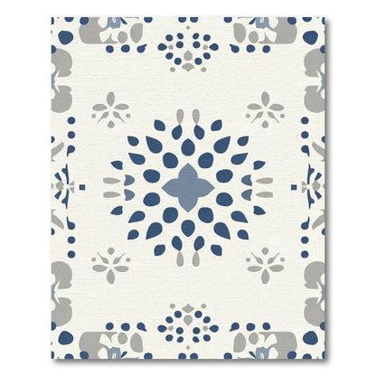 Navy Blue Gray Medallion Blossom Rug