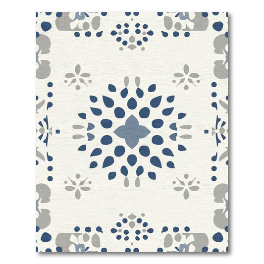 Navy Blue Gray Medallion Blossom Rug
