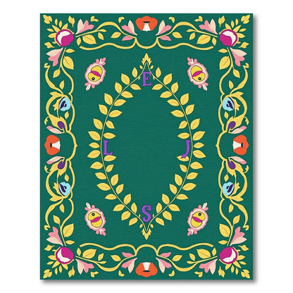 Whimsical Floral Laurel With Letters Rug