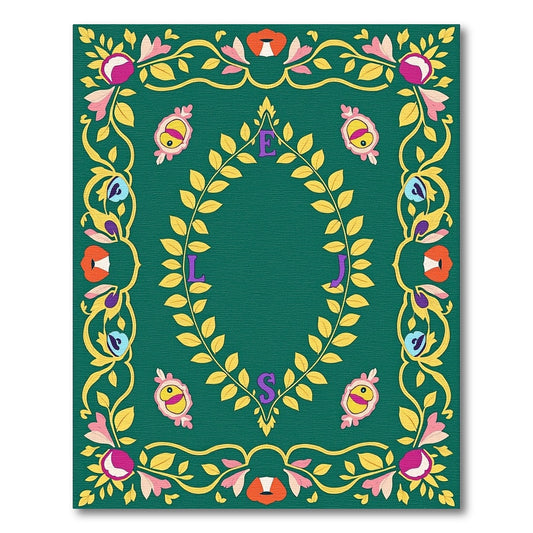 Whimsical Floral Laurel With Letters Rug