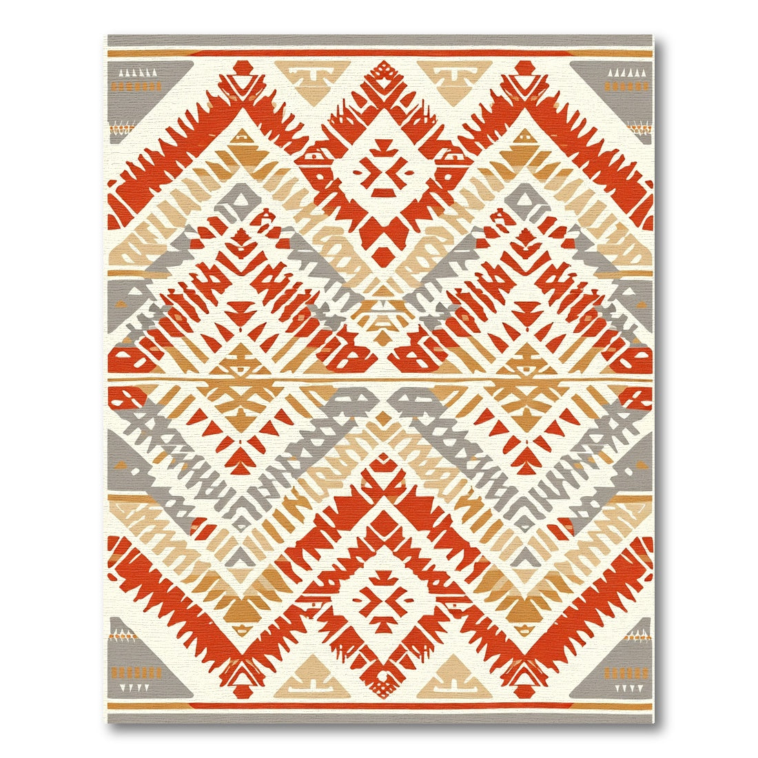 Coral Red Geometric Diamond Tribal Rug