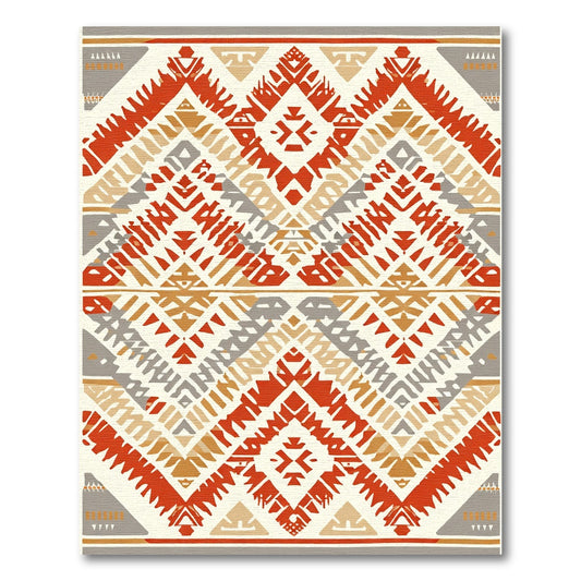 Coral Red Geometric Diamond Tribal Rug