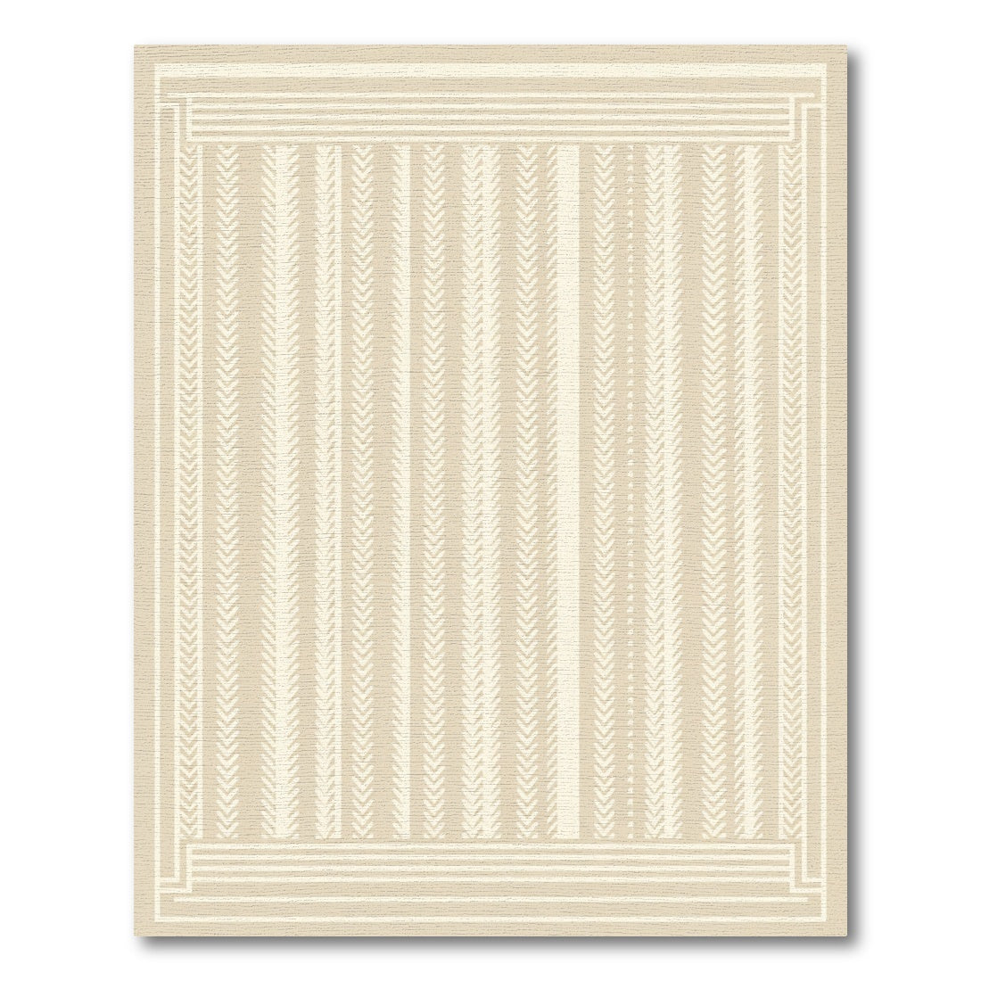 Cream Beige Vertical Chevron Border Rug