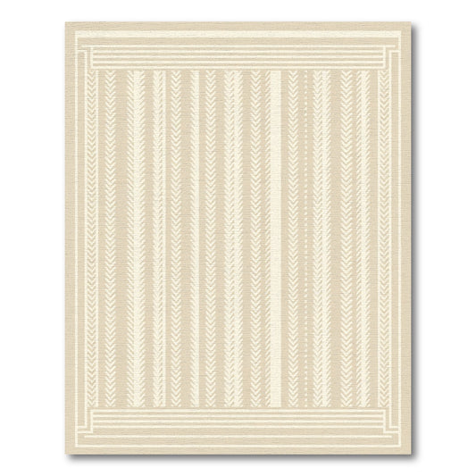 Cream Beige Vertical Chevron Border Rug