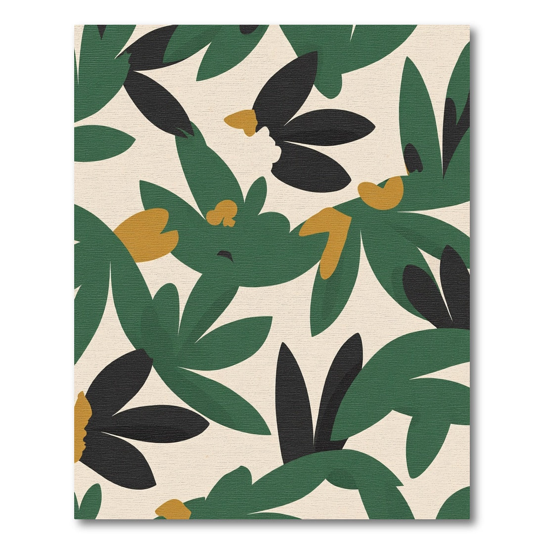 Green Black Ochre Abstract Botanical Rug