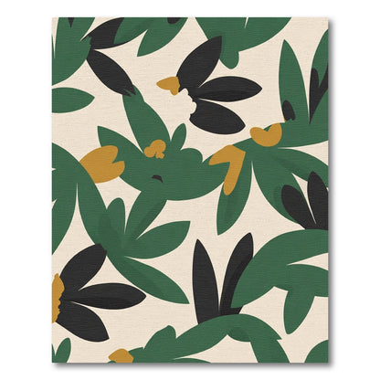 Green Black Ochre Abstract Botanical Rug