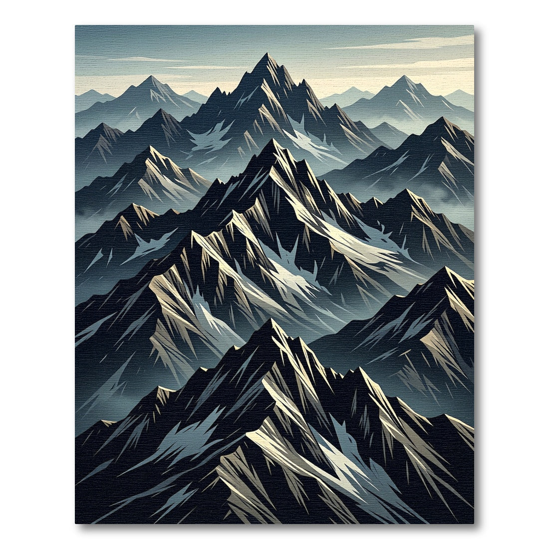 Dark Mountain Range Summit Snow Rug