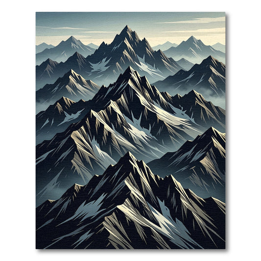 Dark Mountain Range Summit Snow Rug