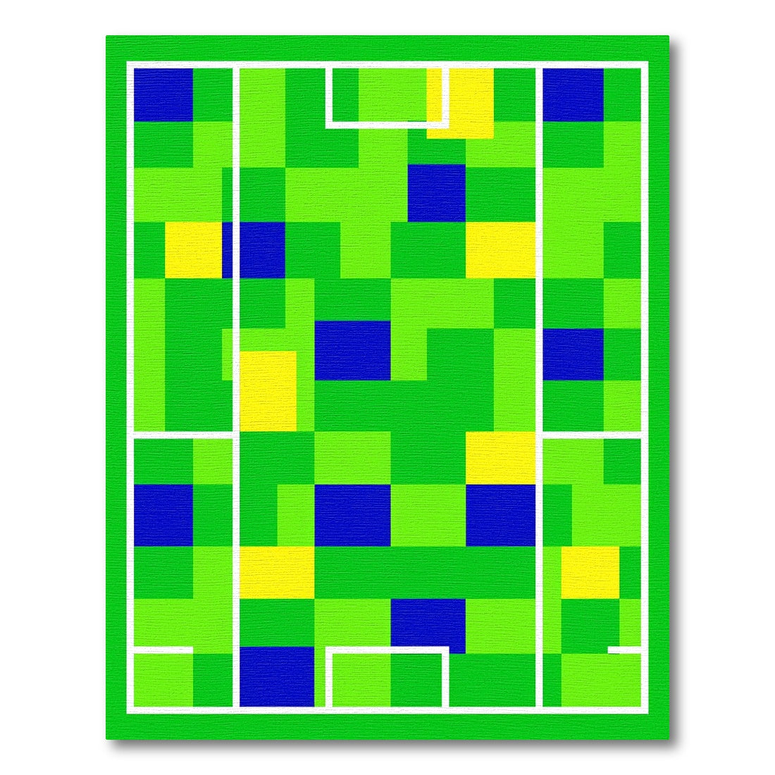 Green Blue Yellow Pixelated Grid Rug