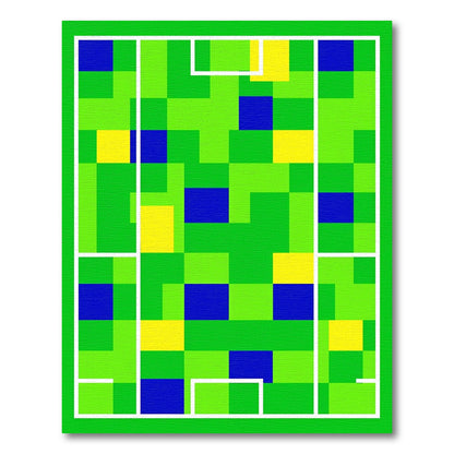 Green Blue Yellow Pixelated Grid Rug