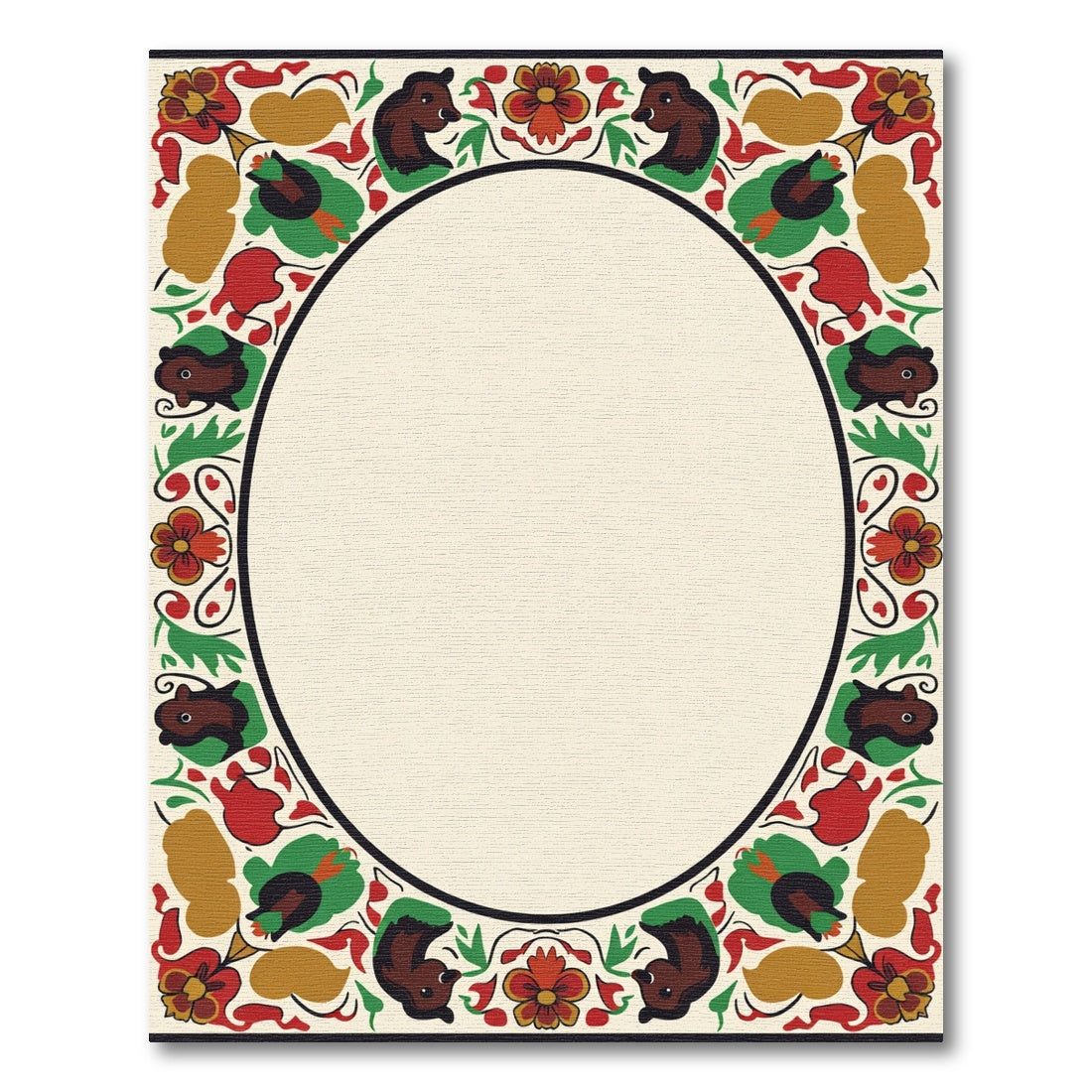 Farmhouse Red Brown Floral Border Rug