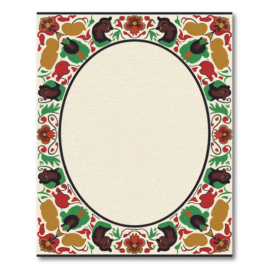 Farmhouse Red Brown Floral Border Rug
