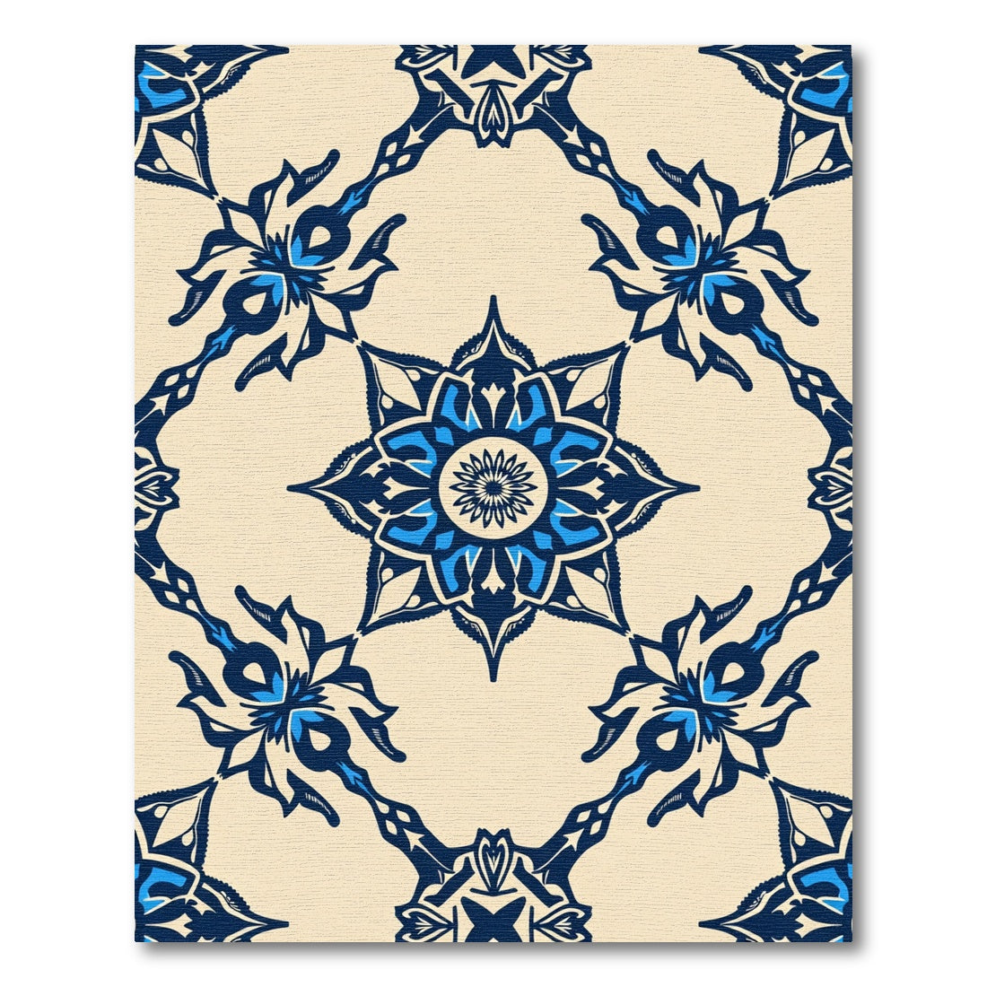 Navy Blue Ceramic Floral Medallion Rug