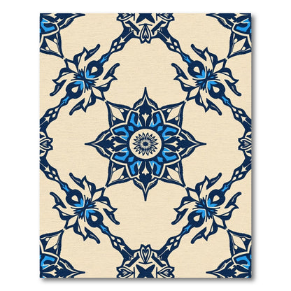 Navy Blue Ceramic Floral Medallion Rug