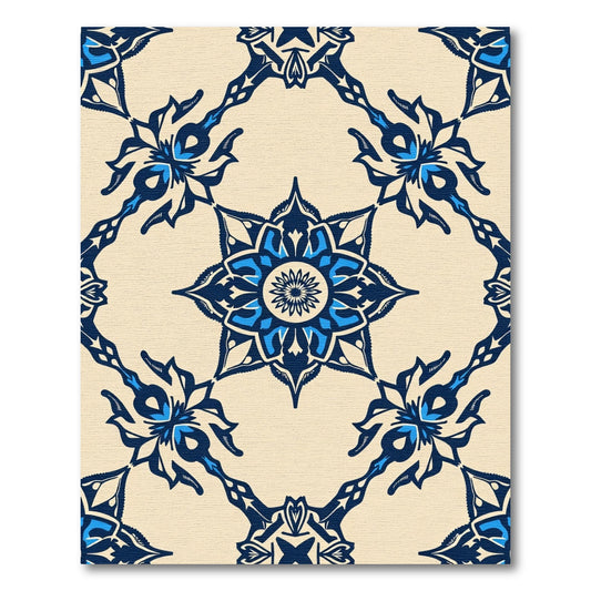 Navy Blue Ceramic Floral Medallion Rug