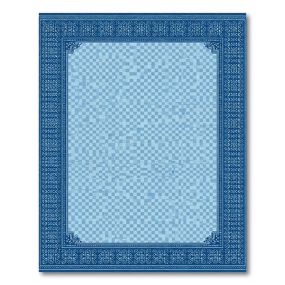 Deep Blue Geometric Checkerboard Border Rug