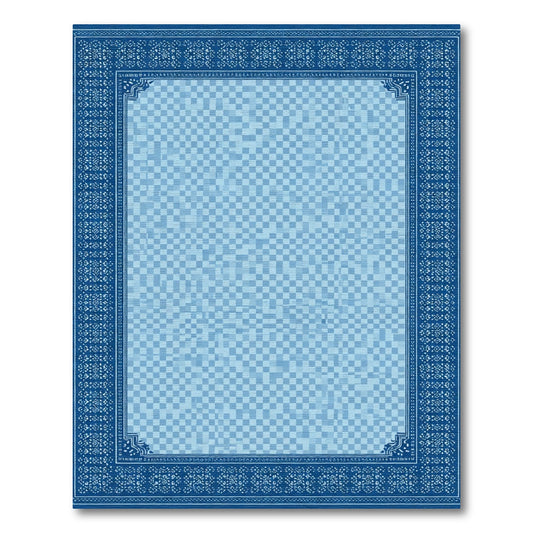 Deep Blue Geometric Checkerboard Border Rug