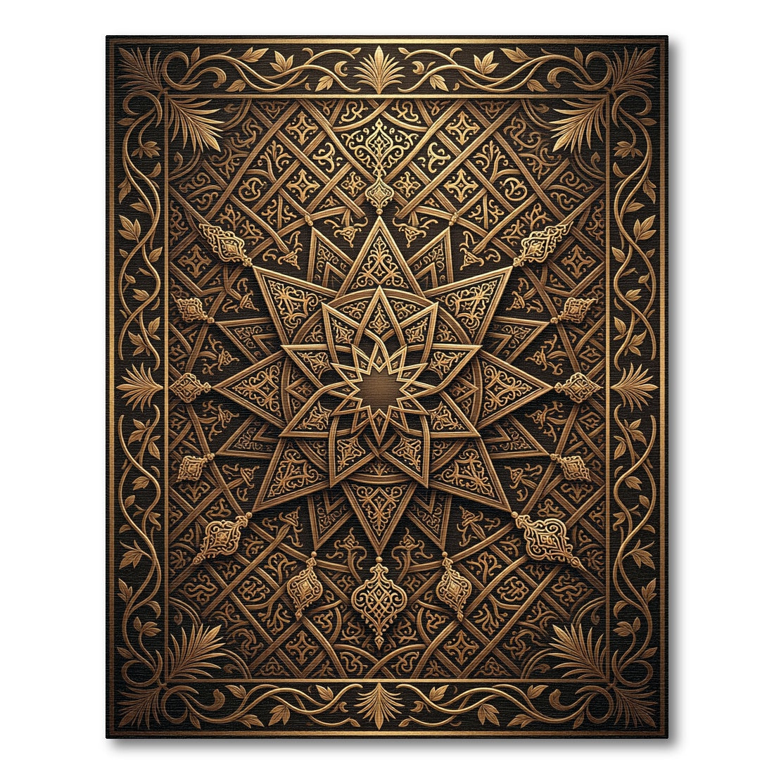 Ornate Golden Star Geometric Medallion Rug