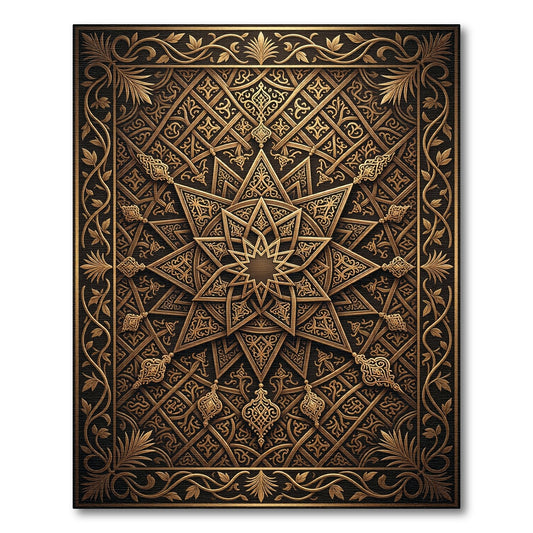 Ornate Golden Star Geometric Medallion Rug