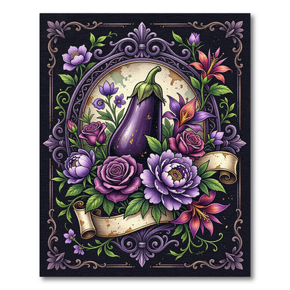 Elegant Eggplant Garden Botanical Frame Rug