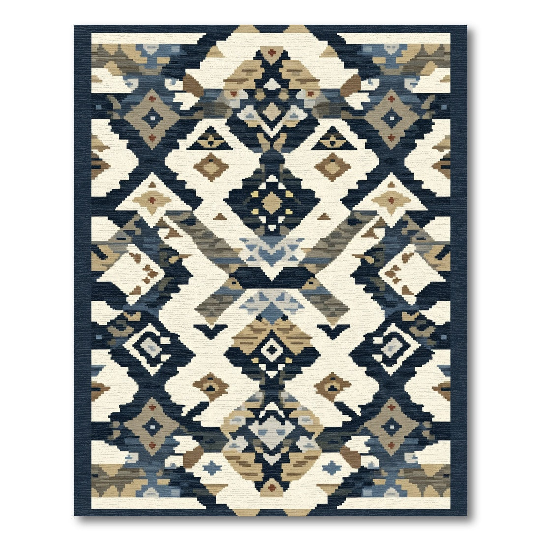 Abstract Geometric Tribal Cream Blue Rug