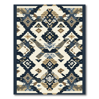 Abstract Geometric Tribal Cream Blue Rug