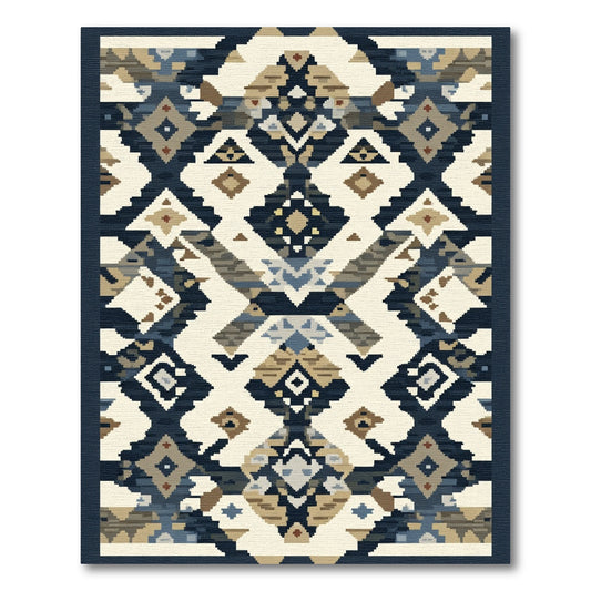 Abstract Geometric Tribal Cream Blue Rug