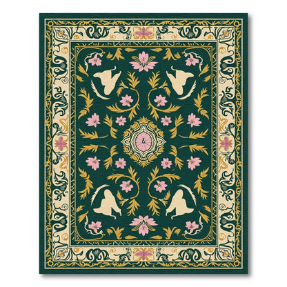 Emerald Green Floral Swan Medallion Rug