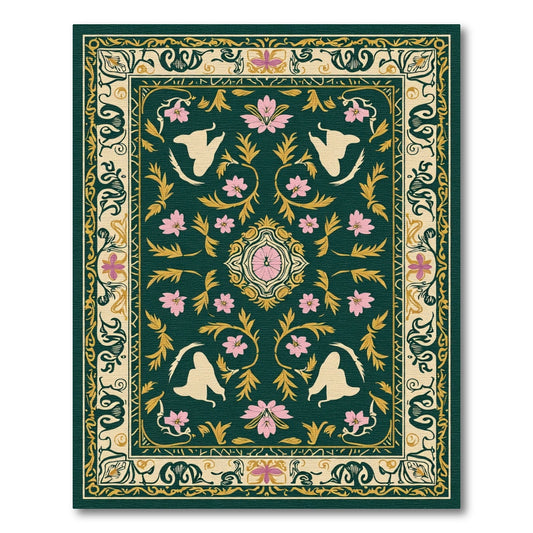 Emerald Green Floral Swan Medallion Rug