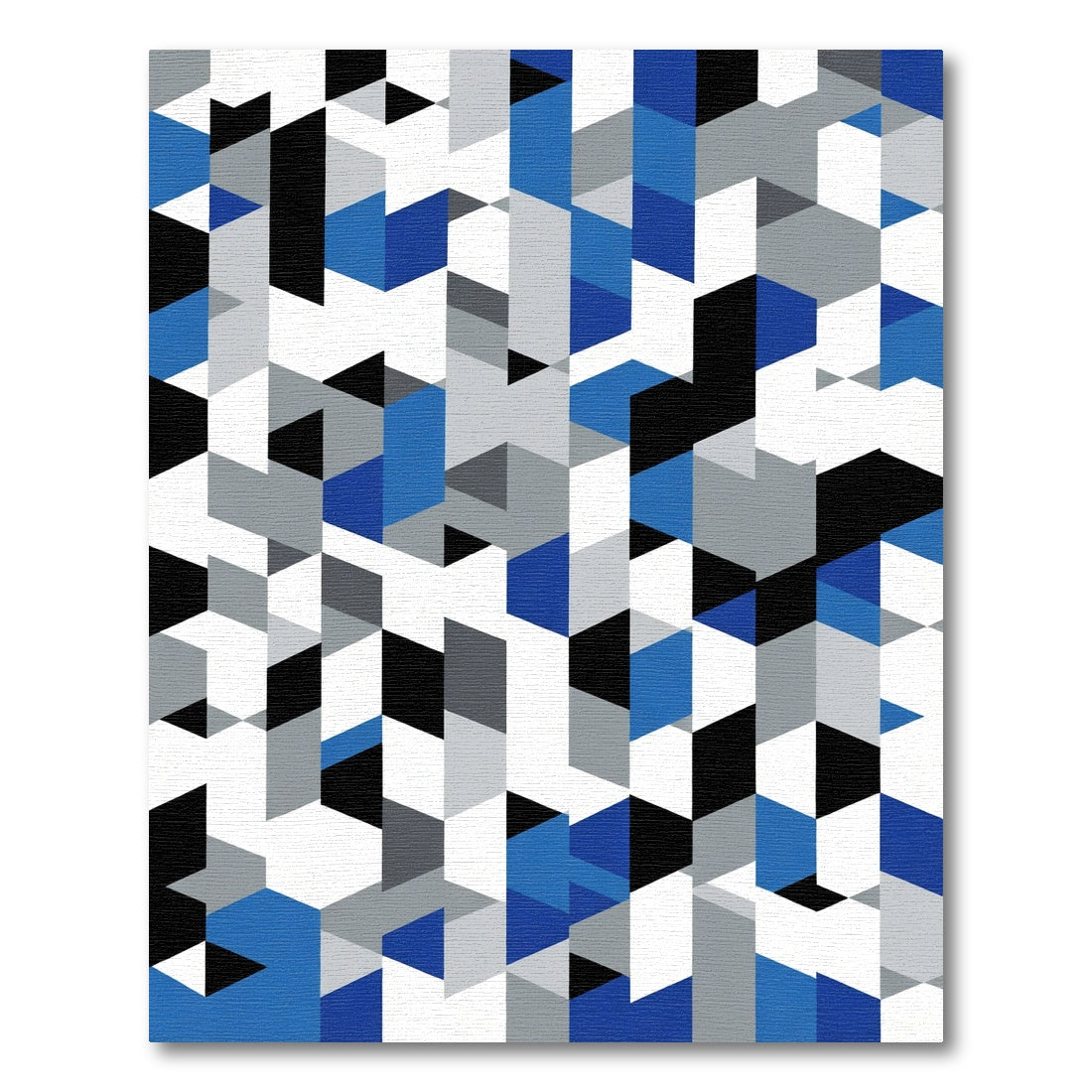 Geometric Blocks Blue White Gray Rug