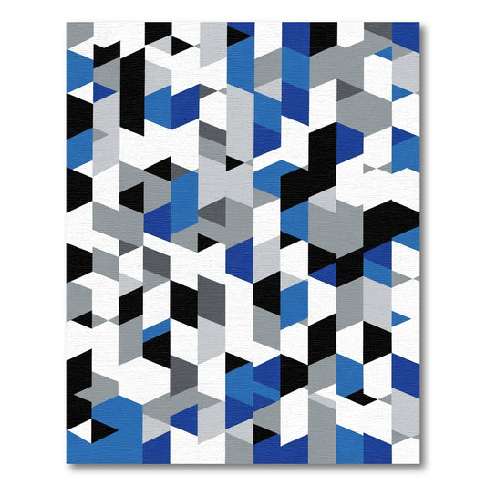Geometric Blocks Blue White Gray Rug