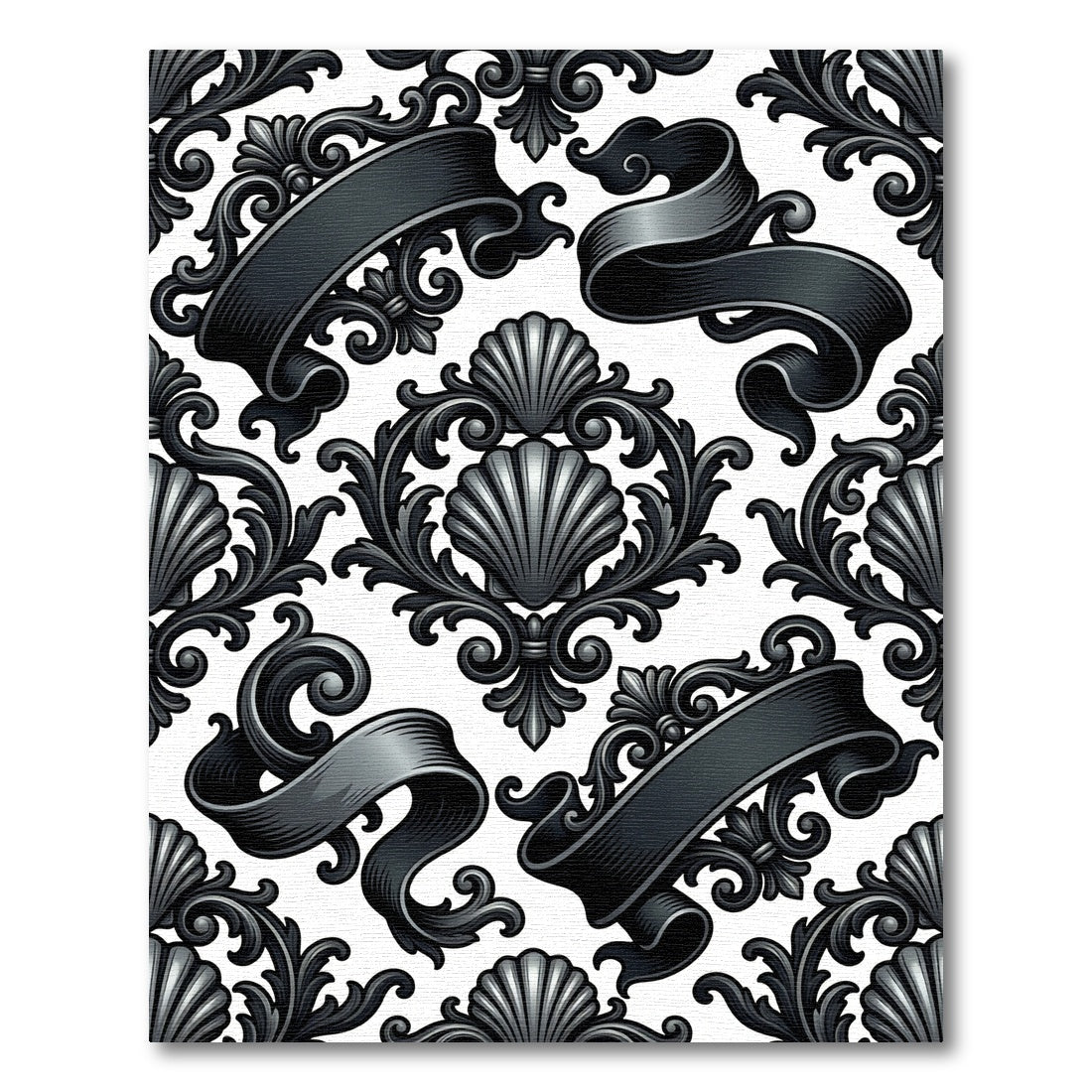 Gothic Shell and Scroll Damask Rug