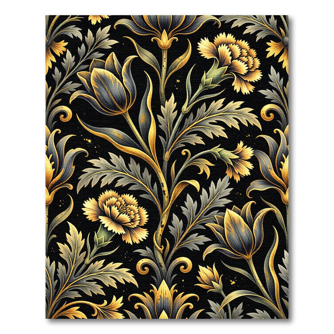 Golden Gray Floral Art Nouveau Rug