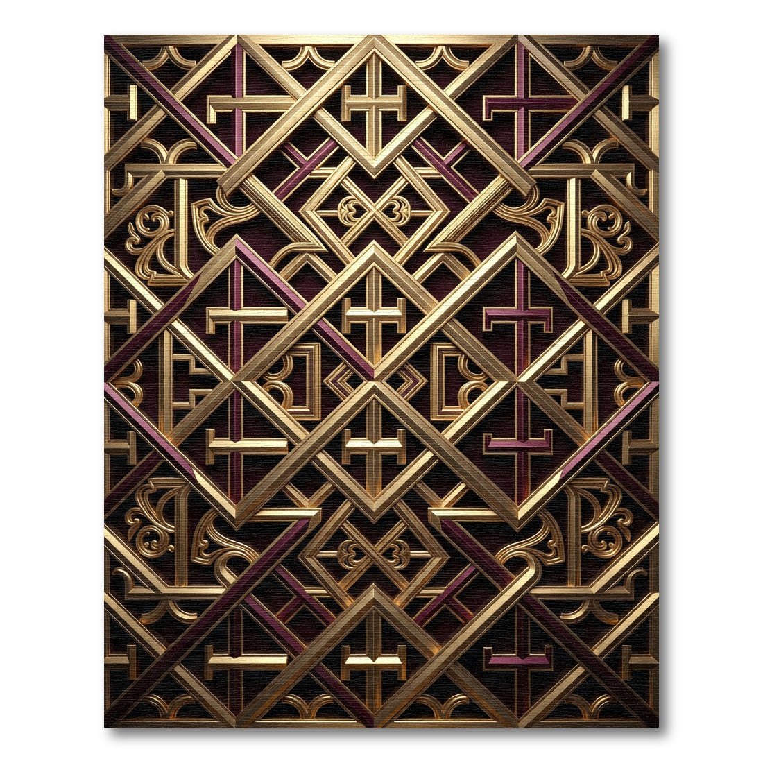 Gold Burgundy Geometric Art Deco Intricate Rug