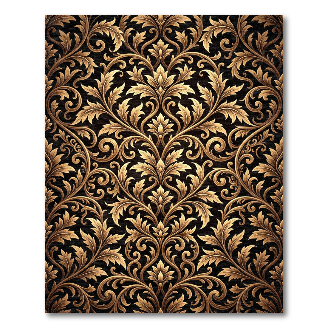 Ornate Gold Leaf Damask Rug