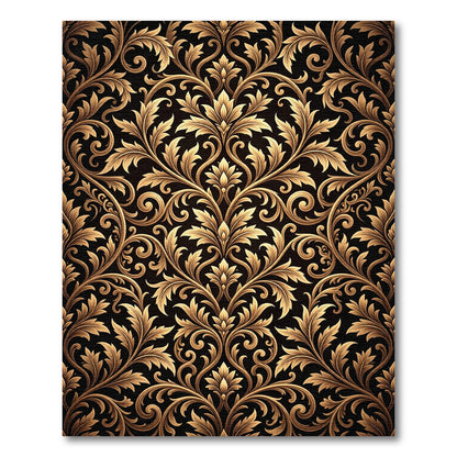 Ornate Gold Leaf Damask Rug