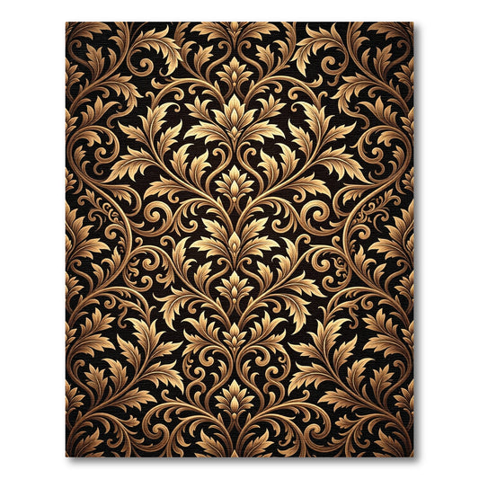 Ornate Gold Leaf Damask Rug