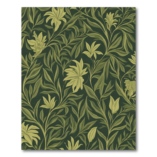 Dark Green Ochre Floral Vine Rug