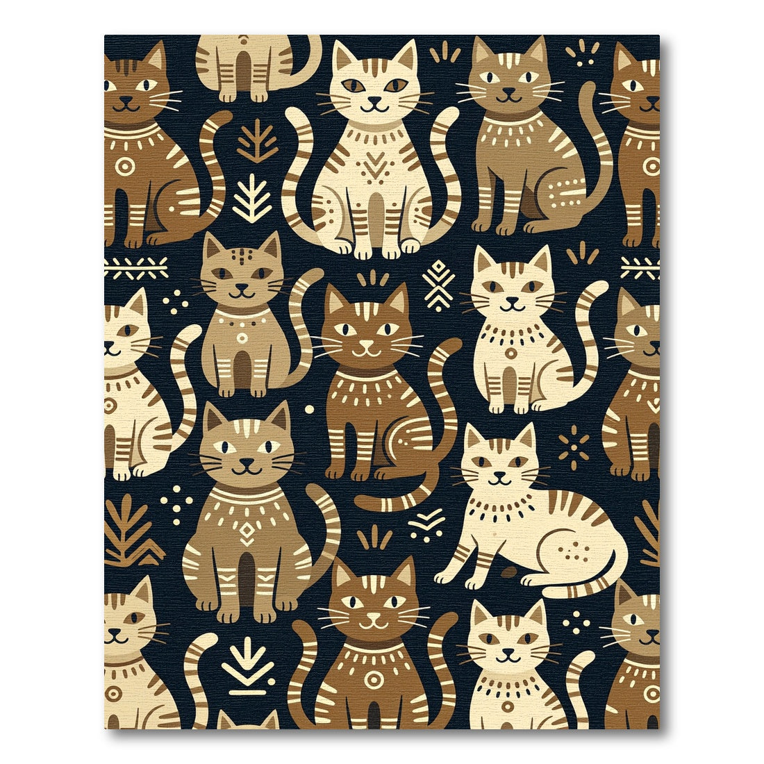 Whimsical Cats Earthy Tone Folk Art Rug