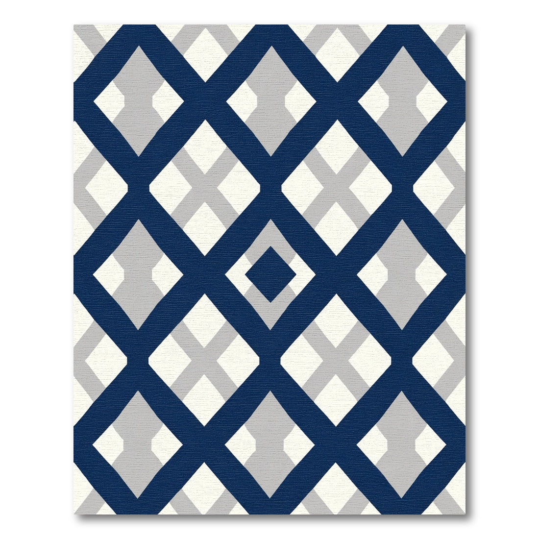 Navy Blue Lattice Geometric Diamond Rug