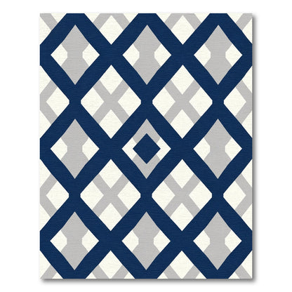 Navy Blue Lattice Geometric Diamond Rug