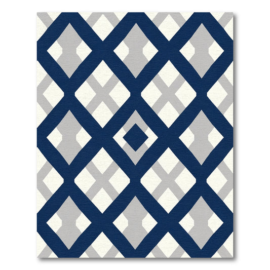 Navy Blue Lattice Geometric Diamond Rug