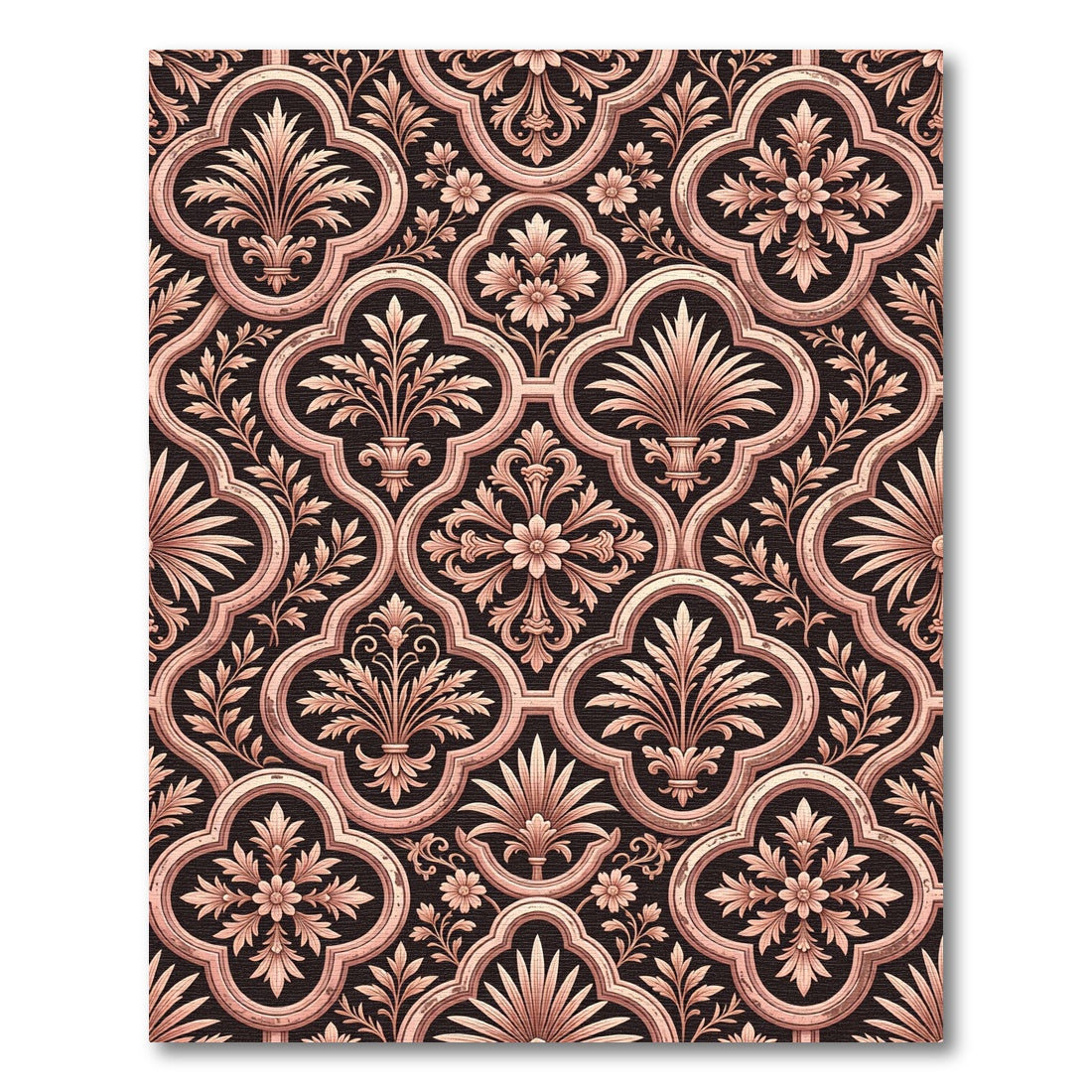 Antique Rose Damask Elaborate Floral Scroll Rug