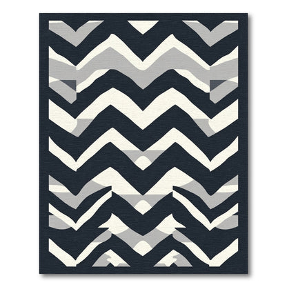 Bold Navy White Chevron Overlay Rug
