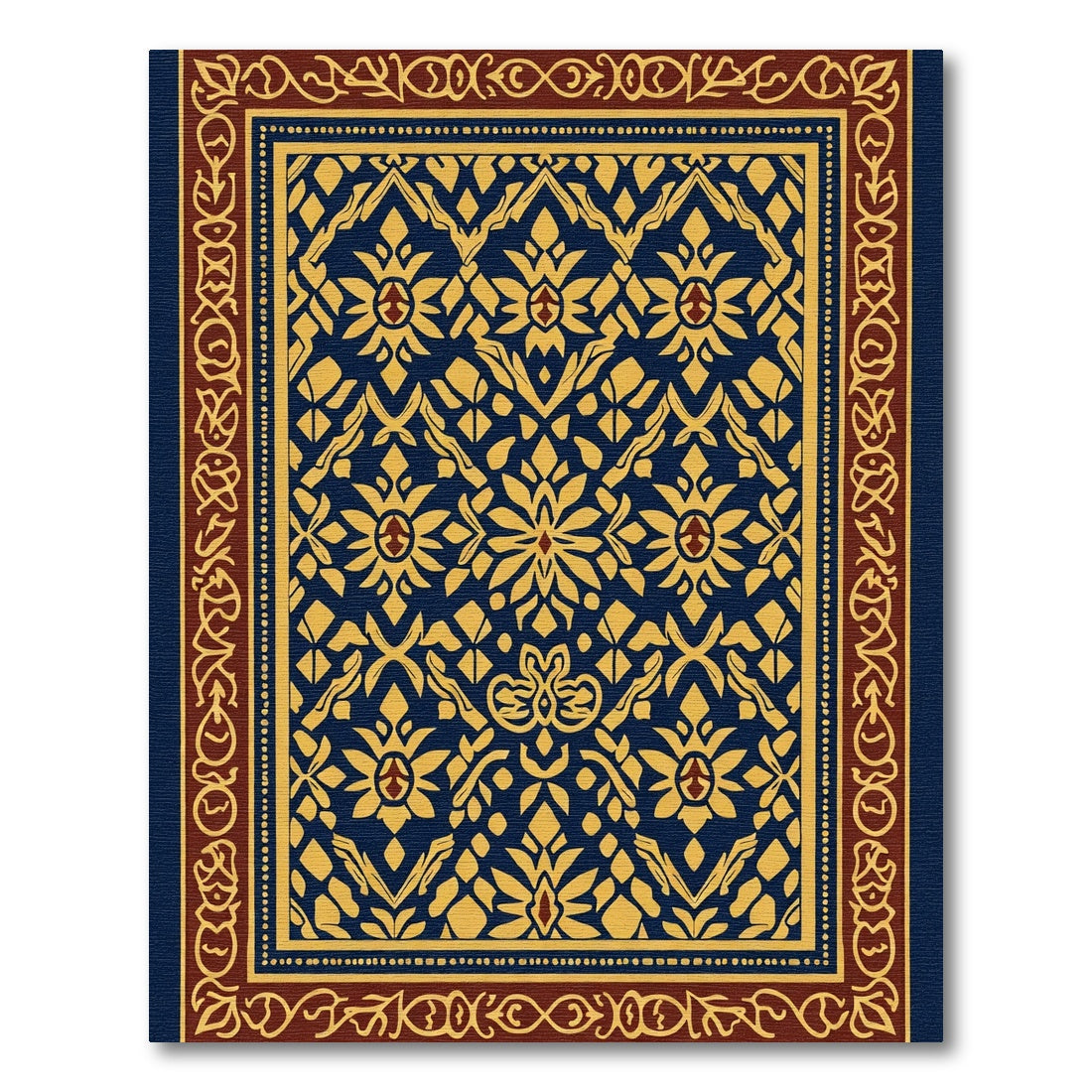 Majestic Blue Gold Floral Scroll Rug