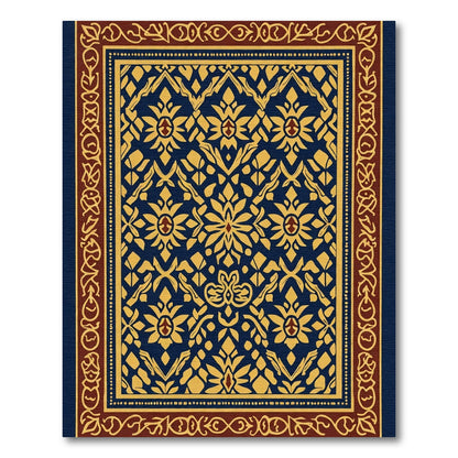 Majestic Blue Gold Floral Scroll Rug