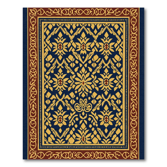 Majestic Blue Gold Floral Scroll Rug