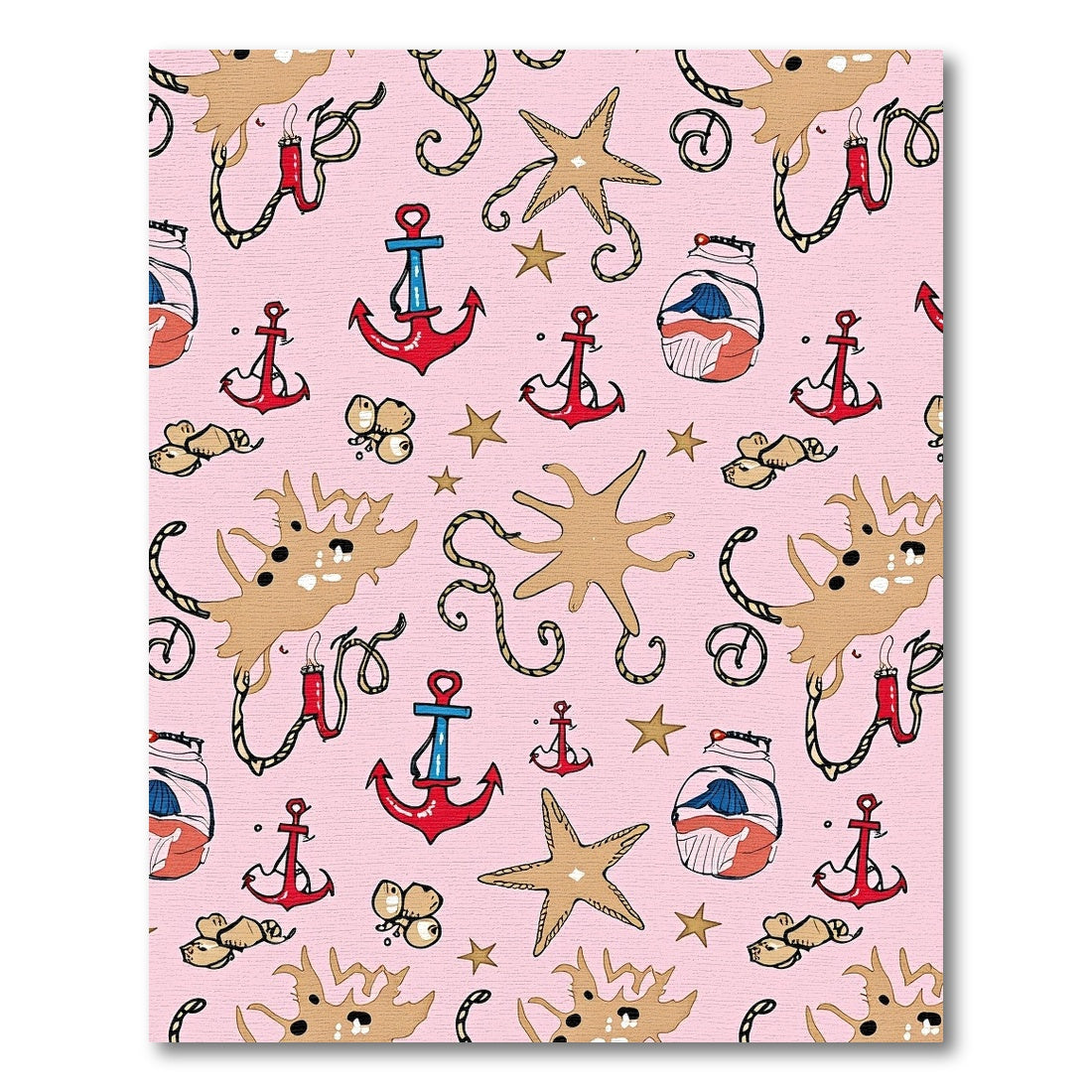 Pink Nautical Theme Anchor Starfish Rug