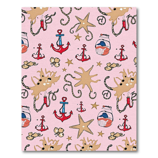 Pink Nautical Theme Anchor Starfish Rug